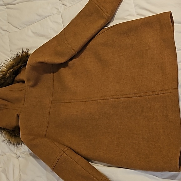 J. Crew Brown Pea Coat with Faux Fur Hood - Picture 6 of 7
